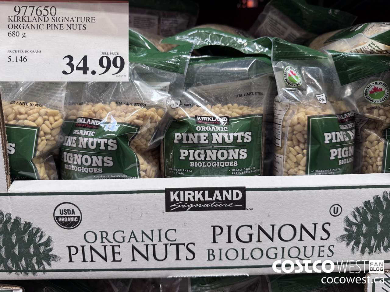 977650 KIRKLAND SIGNATURE ORGANIC PINE NUTS 680 g $34.99