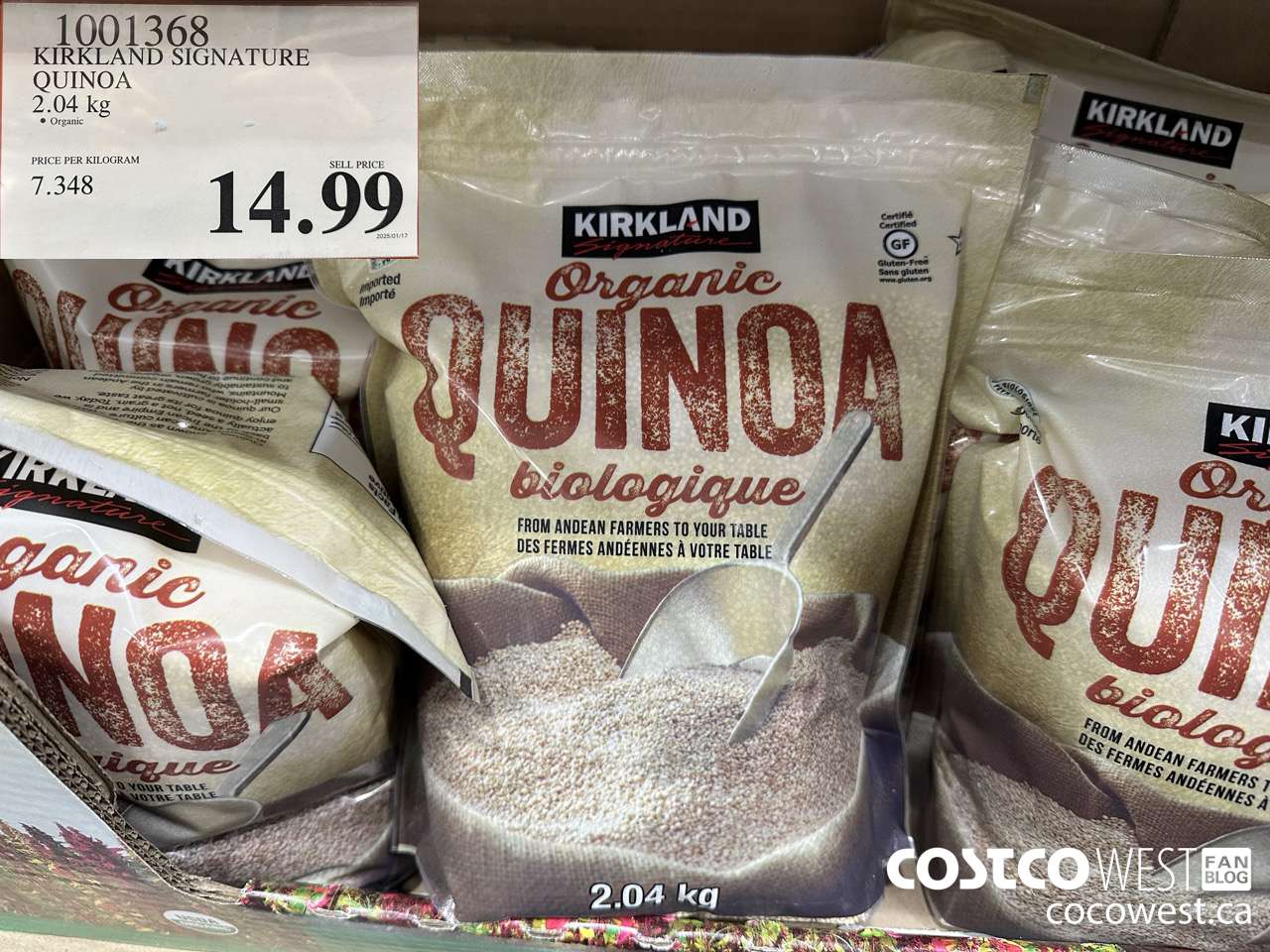 1001368 KIRKLAND SIGNATURE ORGANIC QUINOA 2.04 KG $14.99