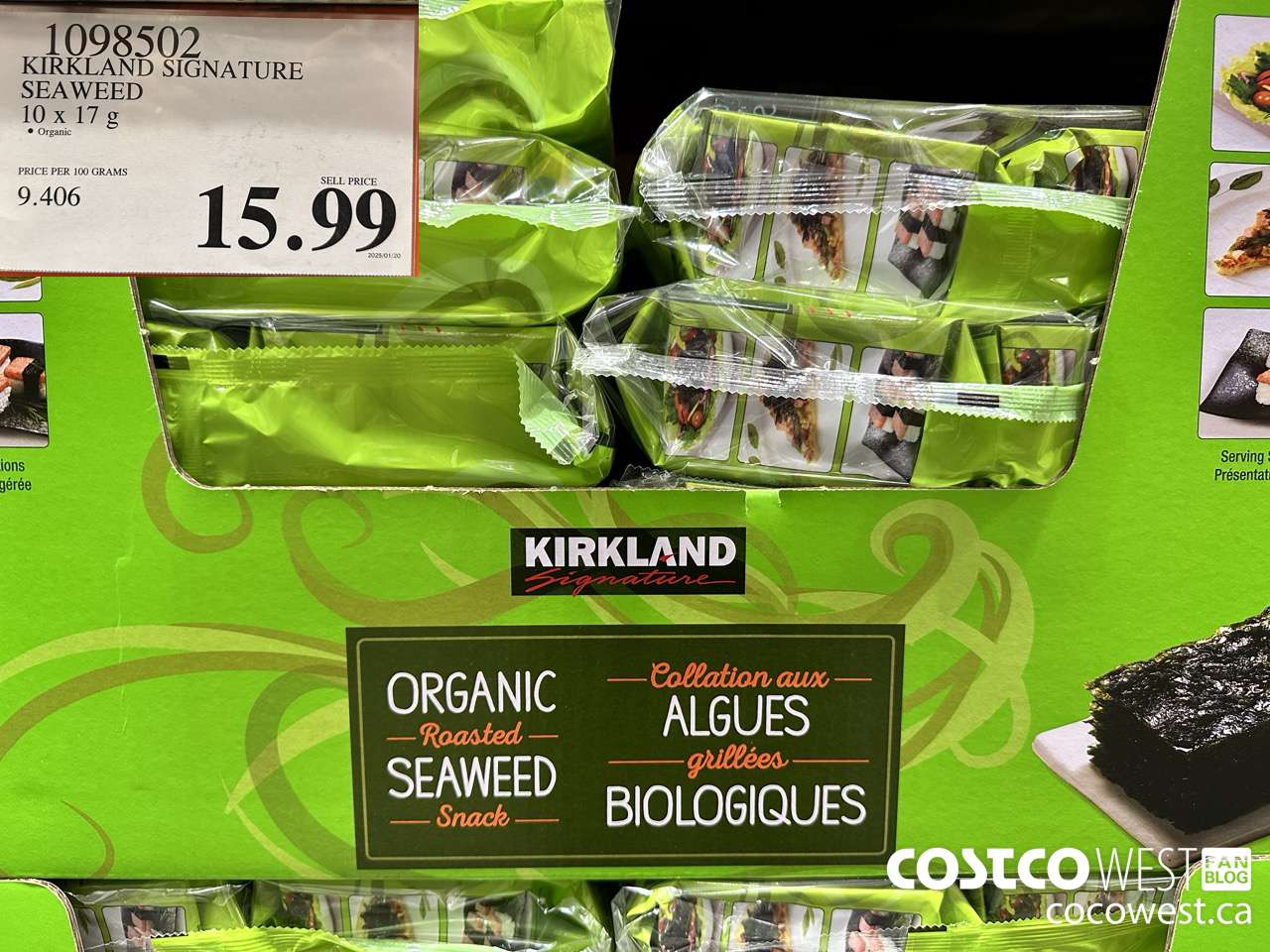 1098502 KIRKLAND SIGNATURE ORGANIC SEAWEED 10 X 17G $15.99