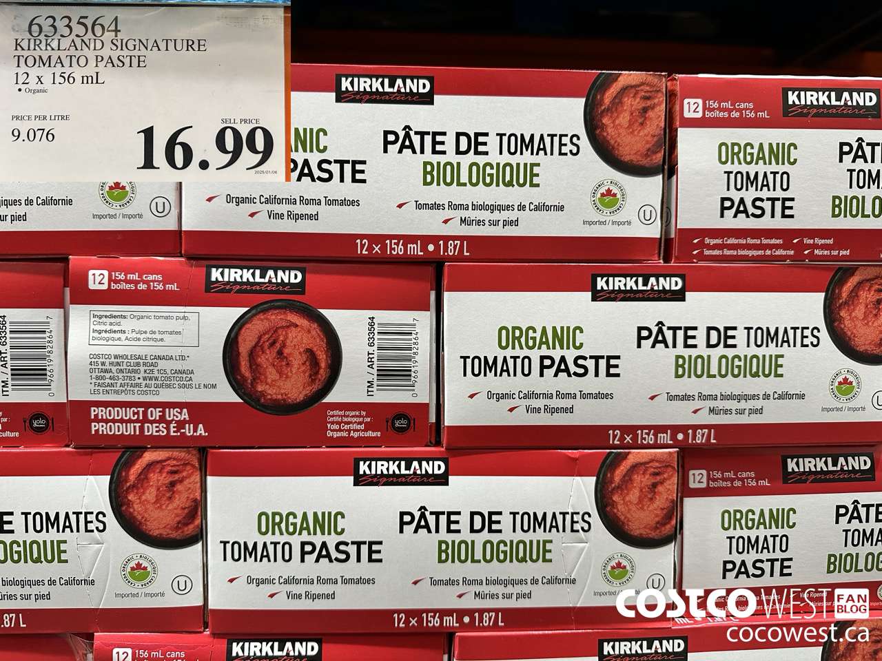 633564 KIRKLAND SIGNATURE ORGANIC TOMATO PASTE 12 X 156 mL $16.99