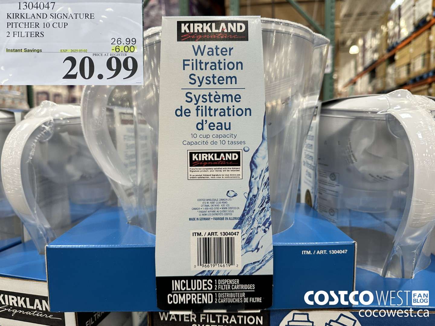 1304047 KIRKLAND SIGNATURE PITCHER 10 CUP 2 FILTERS ($6.00 INSTANT SAVINGS EXPIRES ON 2025-03-02) $20.99