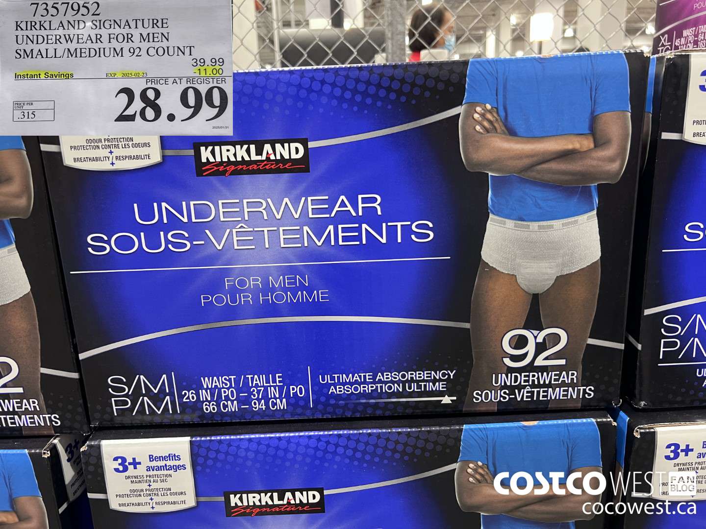7357952 KIRKLAND SIGNATURE PROTECTIVE UNDERWEAR MEN S/M 92 COUNT ($11.00 INSTANT SAVINGS EXPIRES ON 2025-02-23) $28.99