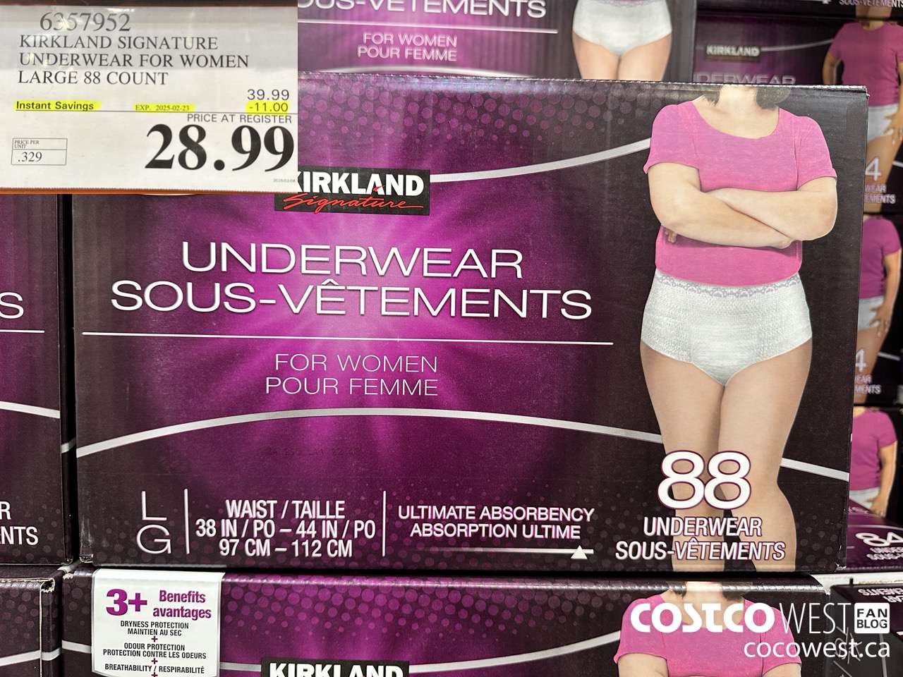6357952 KIRKLAND SIGNATURE PROTECTIVE UNDERWEAR WOMEN LG 88 COUNT ($11.00 INSTANT SAVINGS EXPIRES ON 2025-02-23) $28.99