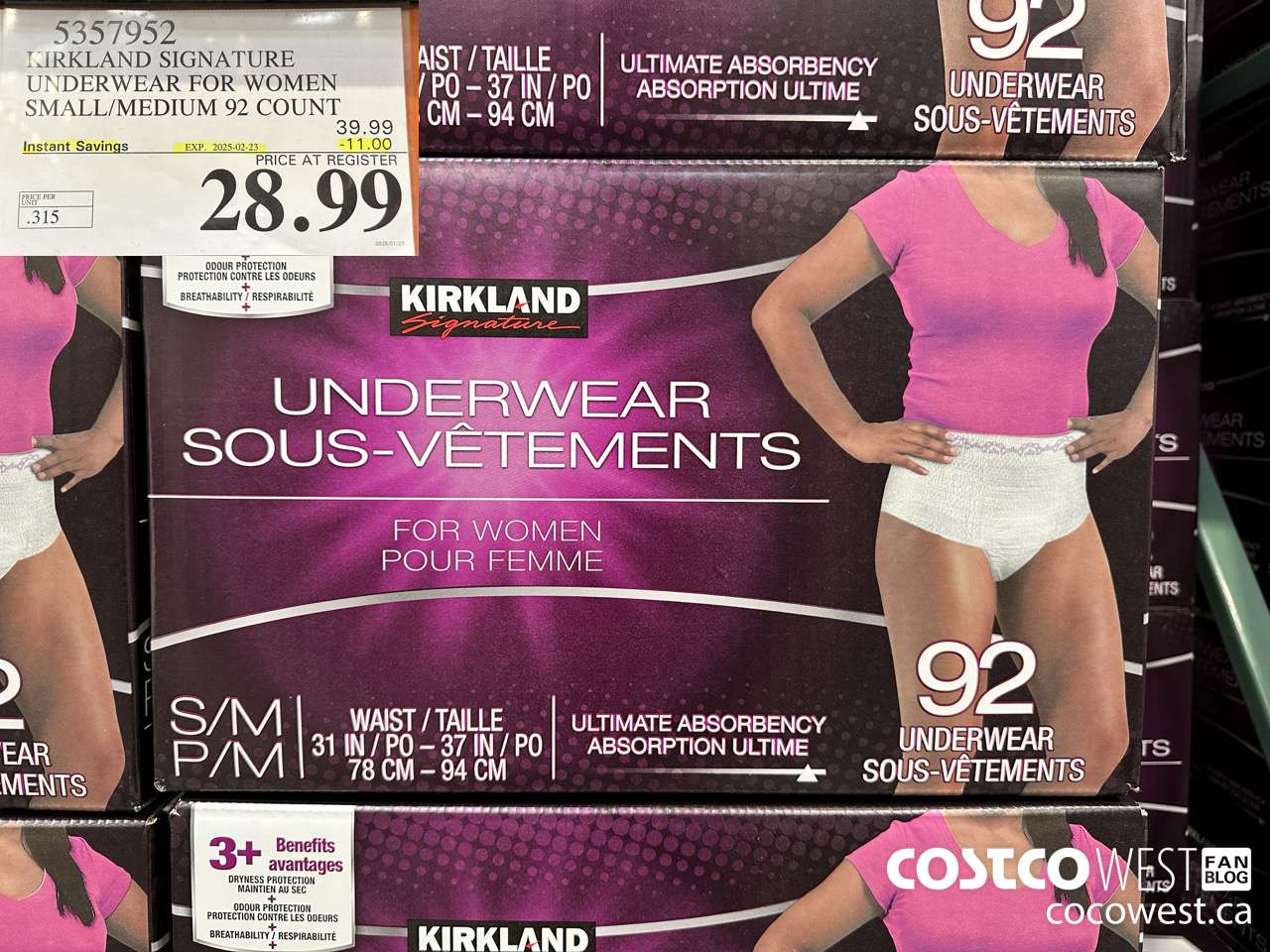 5357952 KIRKLAND SIGNATURE PROTECTIVE UNDERWEAR WOMEN S/M 92 COUNT ($11.00 INSTANT SAVINGS EXPIRES ON 2025-02-23) $28.99