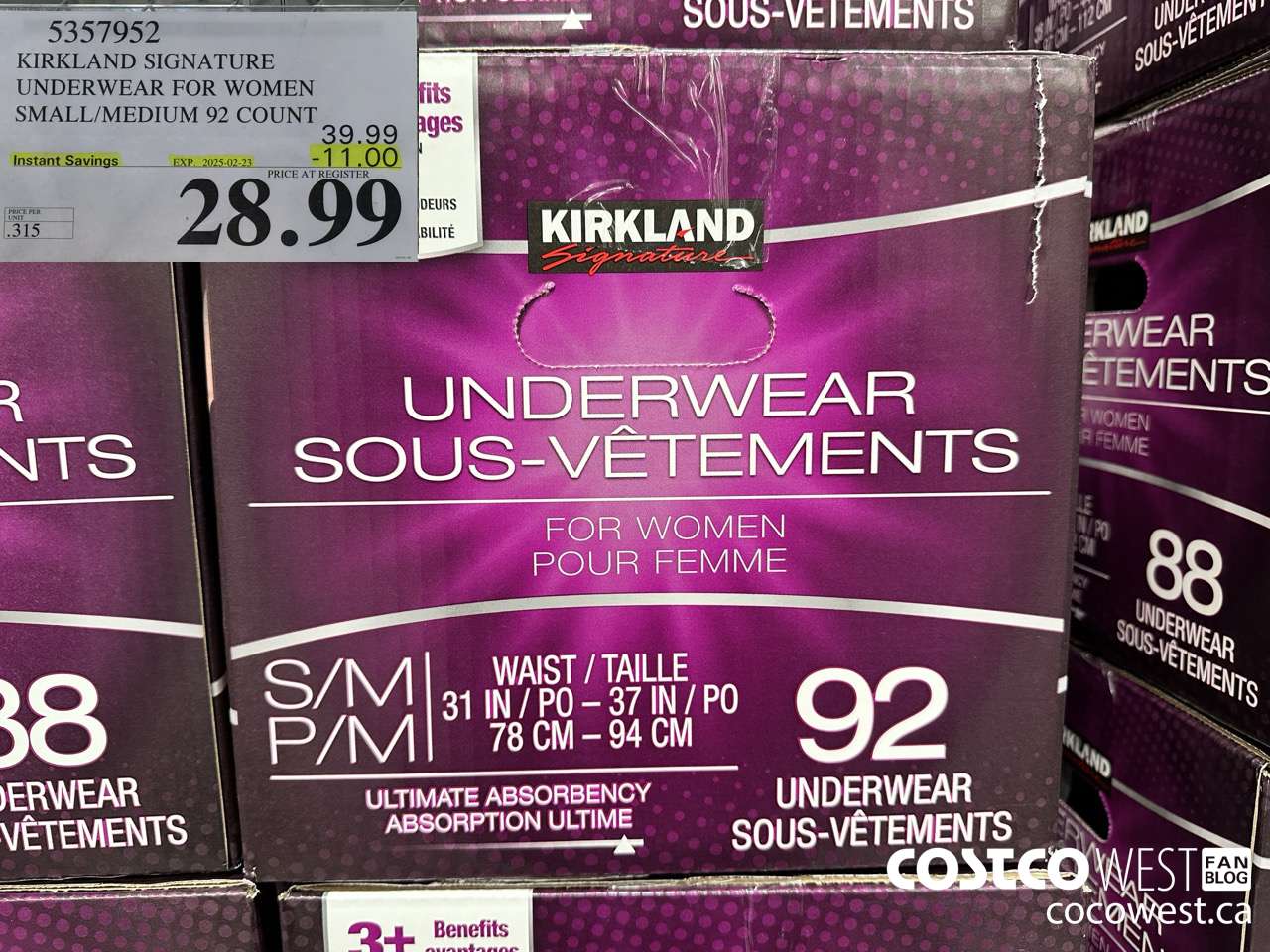 5357952 KIRKLAND SIGNATURE PROTECTIVE UNDERWEAR WOMEN S/M 92 COUNT ($11.00 INSTANT SAVINGS EXPIRES ON 2025-02-23) $28.99