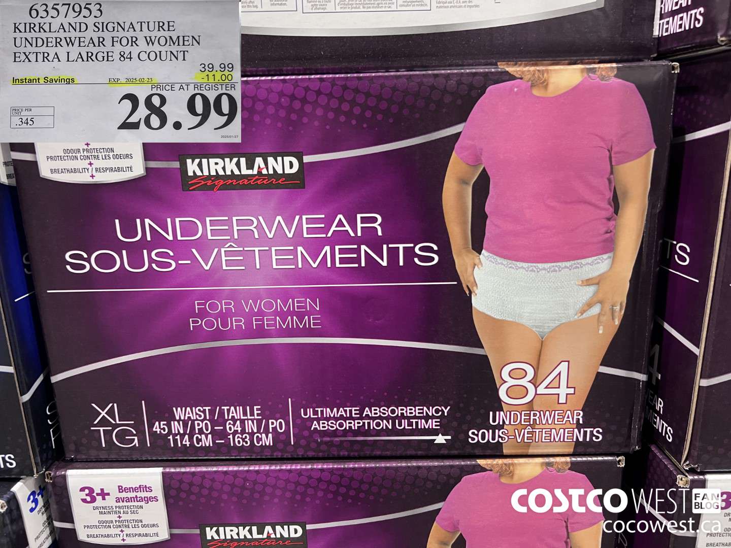 6357953 KIRKLAND SIGNATURE PROTECTIVE UNDERWEAR WOMEN XL 84 COUNT ($11.00 INSTANT SAVINGS EXPIRES ON 2025-02-23) $28.99