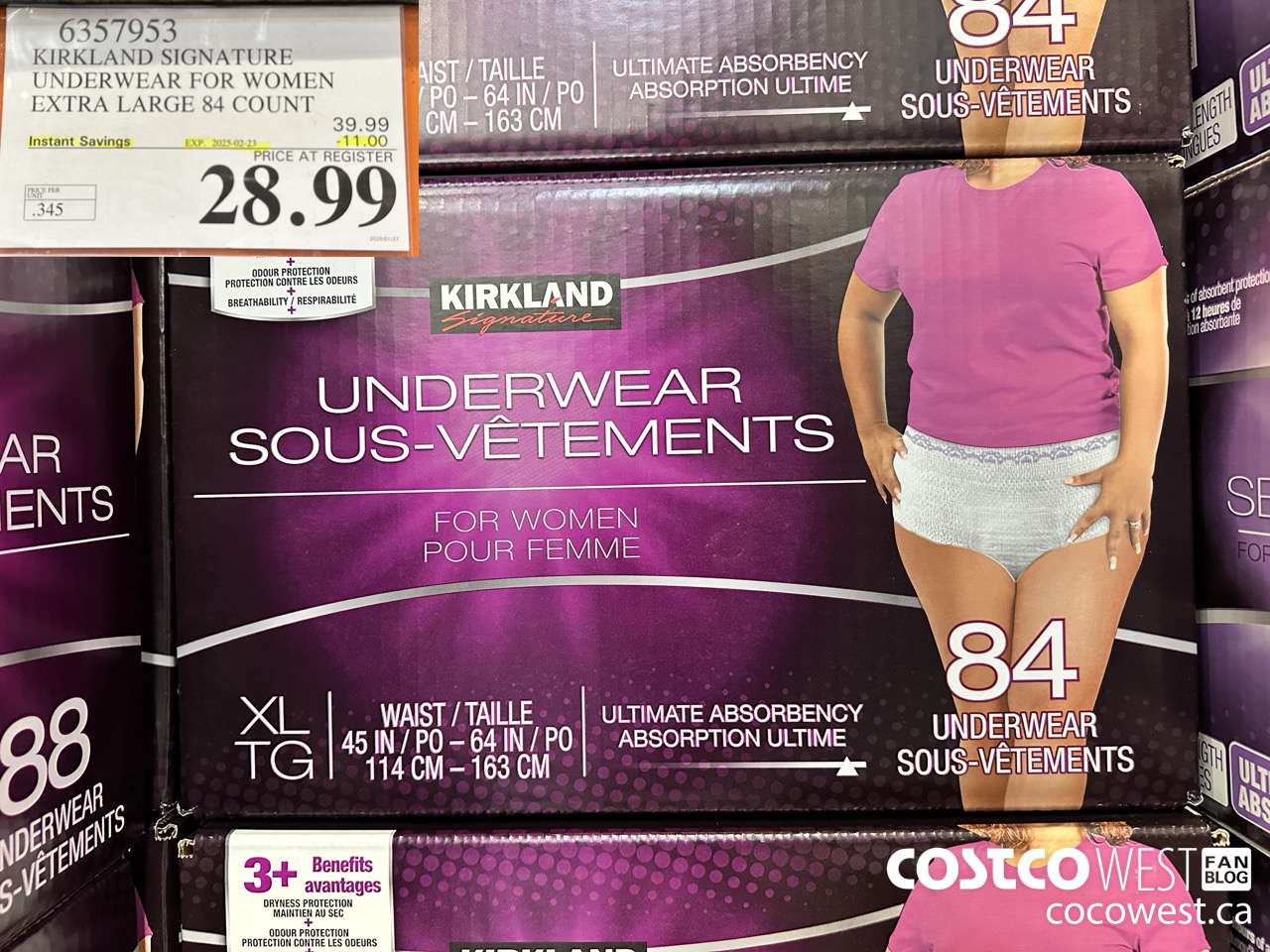 6357953 KIRKLAND SIGNATURE PROTECTIVE UNDERWEAR WOMEN XL 84 COUNT ($11.00 INSTANT SAVINGS EXPIRES ON 2025-02-23) $28.99