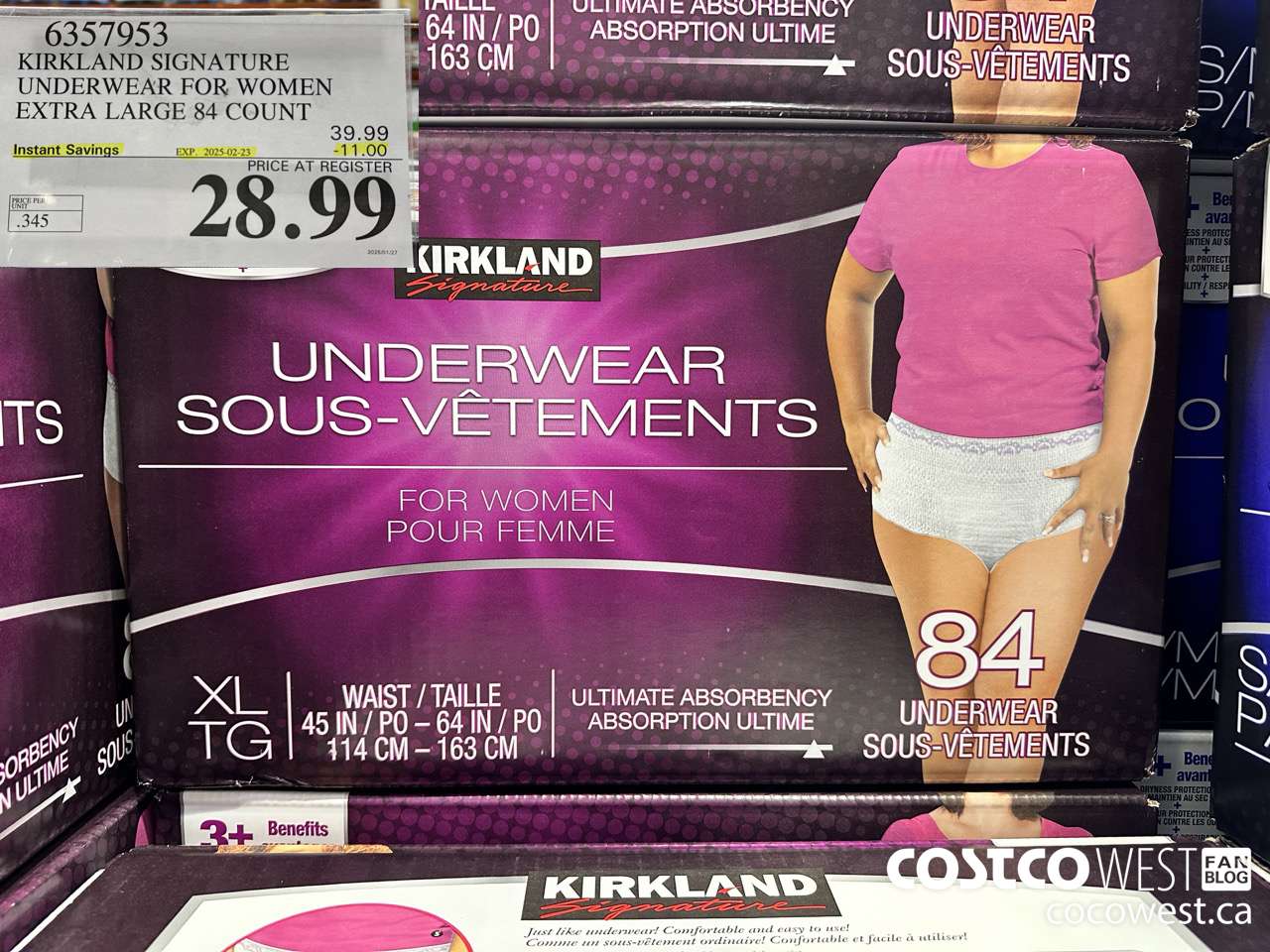 6357953 KIRKLAND SIGNATURE PROTECTIVE UNDERWEAR WOMEN XL 84 COUNT ($11.00 INSTANT SAVINGS EXPIRES ON 2025-02-23) $28.99