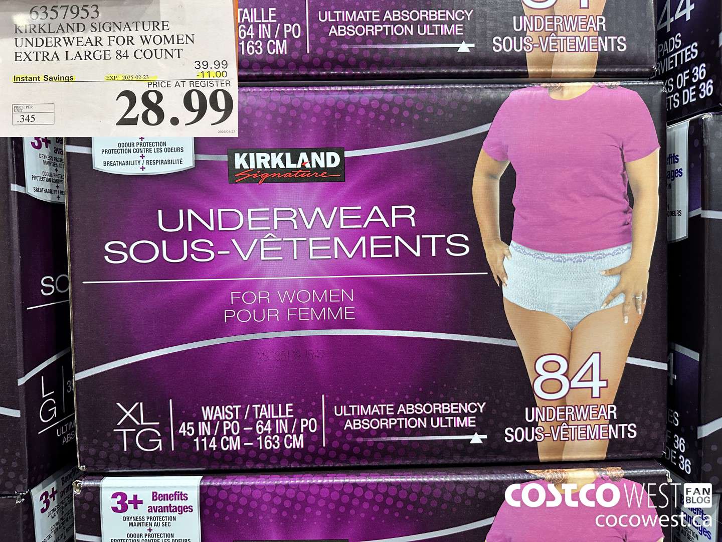 6357953 KIRKLAND SIGNATURE PROTECTIVE UNDERWEAR WOMEN XL 84 COUNT ($11.00 INSTANT SAVINGS EXPIRES ON 2025-02-23) $28.99