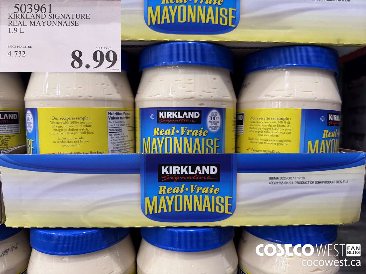 503961 KIRKLAND SIGNATURE REAL MAYONNAISE 1.9 L $8.99