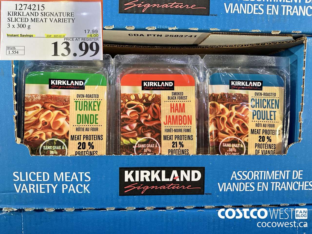 1274215 KIRKLAND SIGNATURE SLICED MEAT VARIETY 3 x 300 g ($4.00 INSTANT SAVINGS EXPIRES ON 2025-02-16) $13.99