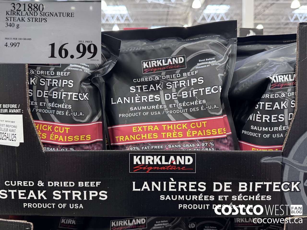 321880 KIRKLAND SIGNATURE STEAK STRIPS 340 G $16.99