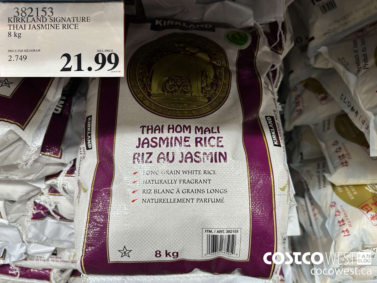 382153 KIRKLAND SIGNATURE THAI JASMINE RICE 8 kg $21.99