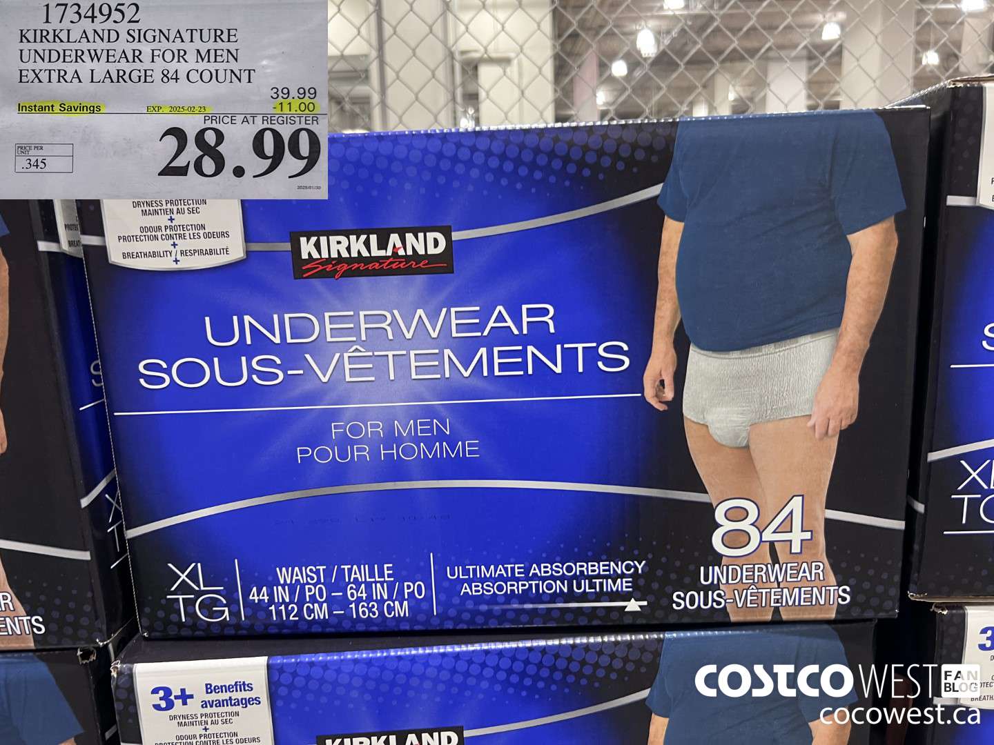 1734952 KIRKLAND SIGNATURE UNDERWEAR FOR MEN EXTRA LARGE 84 COUNT ($11.00 INSTANT SAVINGS EXPIRES ON 2025-02-23) $28.99