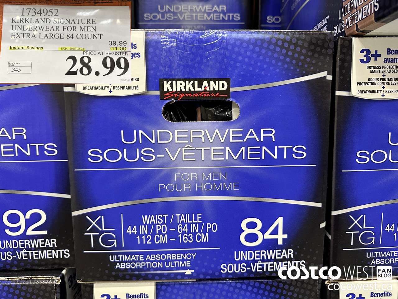 1734952 KIRKLAND SIGNATURE UNDERWEAR FOR MEN EXTRA LARGE 84 COUNT ($11.00 INSTANT SAVINGS EXPIRES ON 2025-02-23) $28.99