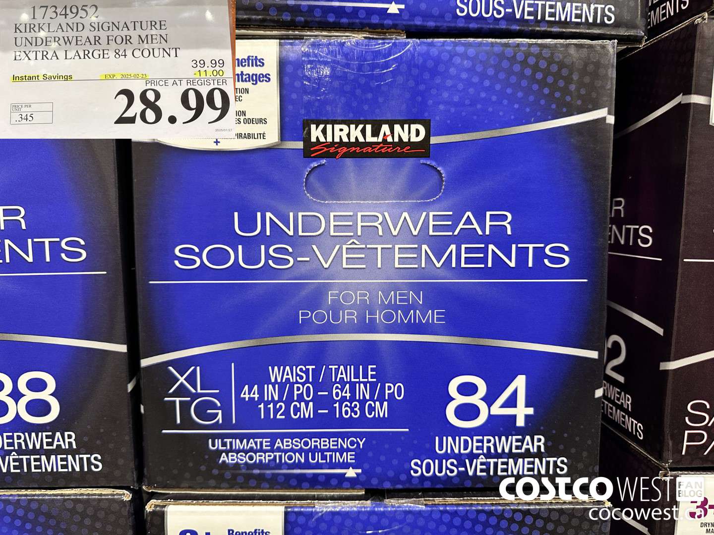 1734952 KIRKLAND SIGNATURE UNDERWEAR FOR MEN EXTRA LARGE 84 COUNT ($11.00 INSTANT SAVINGS EXPIRES ON 2025-02-23) $28.99