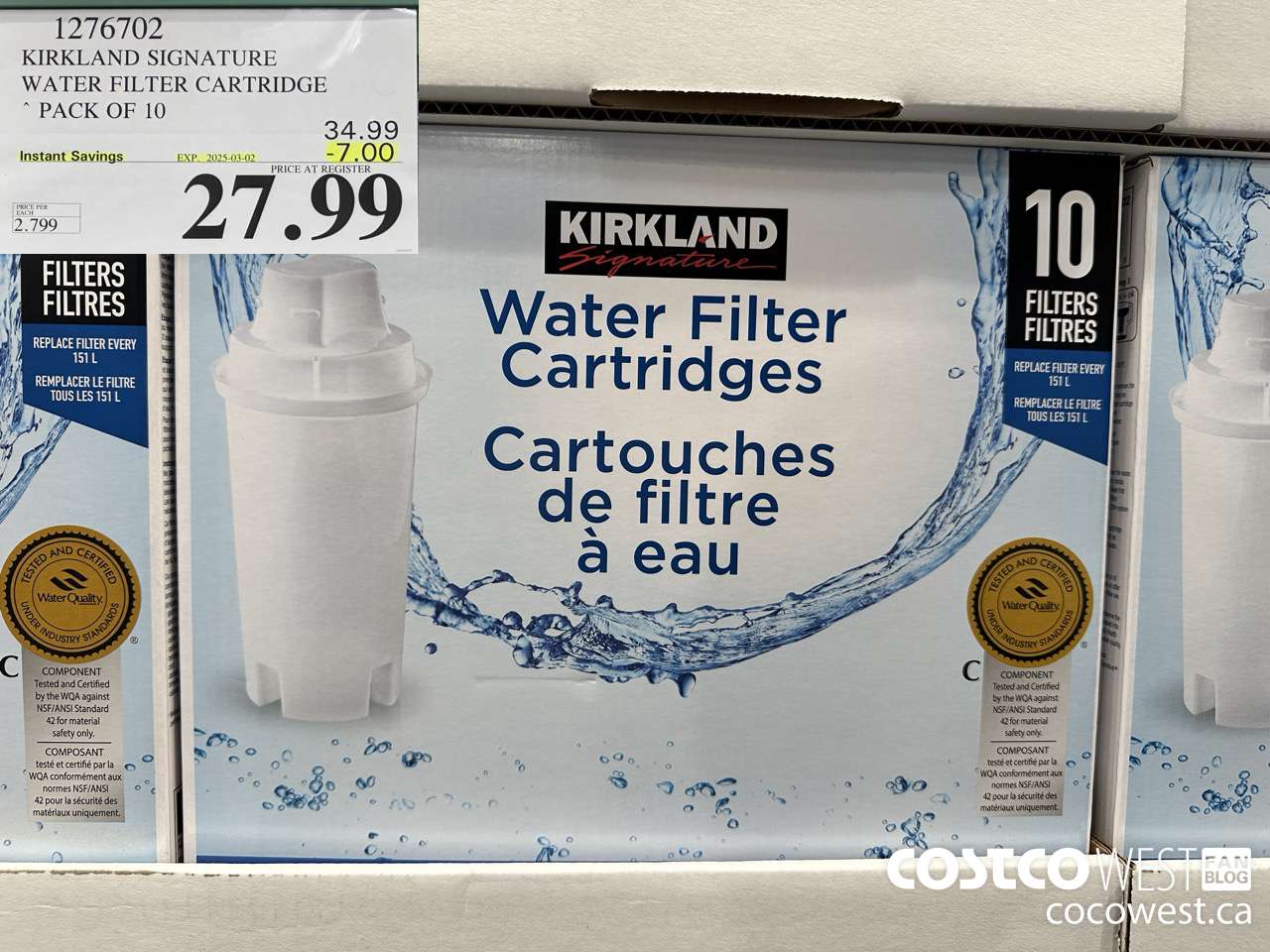 1276702 KIRKLAND SIGNATURE WATER FILTER CARTRIDGE PACK OF 10 ($7.00 INSTANT SAVINGS EXPIRES ON 2025-03-02) $27.99