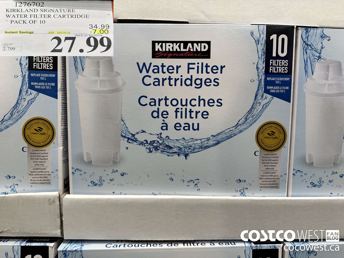 1276702 KIRKLAND SIGNATURE WATER FILTER CARTRIDGE PACK OF 10 ($7.00 INSTANT SAVINGS EXPIRES ON 2025-03-02) $27.99