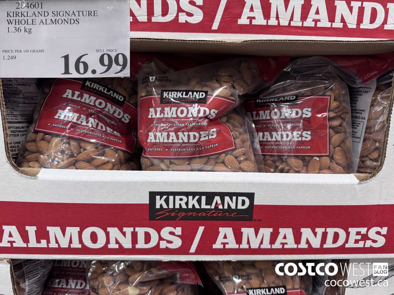 284601 KIRKLAND SIGNATURE WHOLE ALMONDS 1.36 kg $16.99