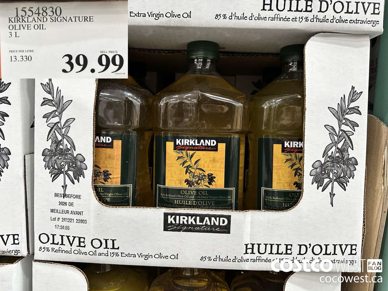 1554830 KIRKLAND SIGNATURE OLIVE OIL 3 L $39.99