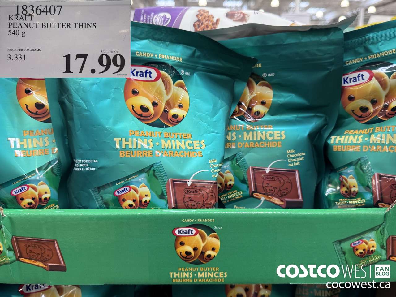 1836407 KRAFT PEANUT BUTTER THINS 540G $17.99