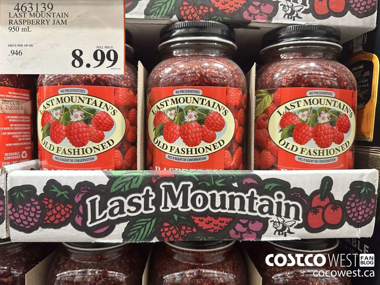 463139 LAST MOUNTAIN RASPBERRY JAM 950 mL $8.99