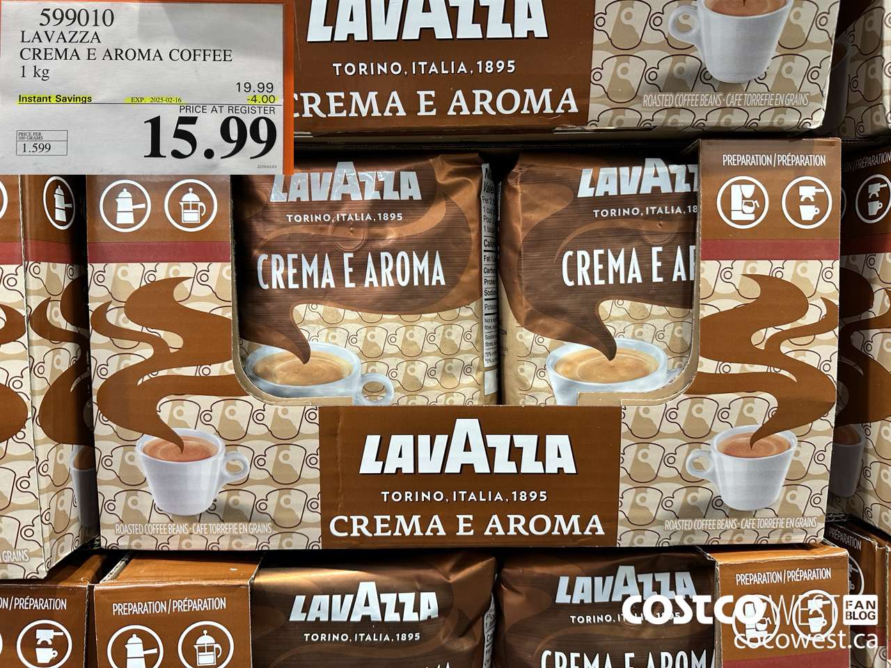 599010 LAVAZZA CREMA & AROMA COFFEE 1KG ($4.00 INSTANT SAVINGS EXPIRES ON 2025-02-16) $15.99