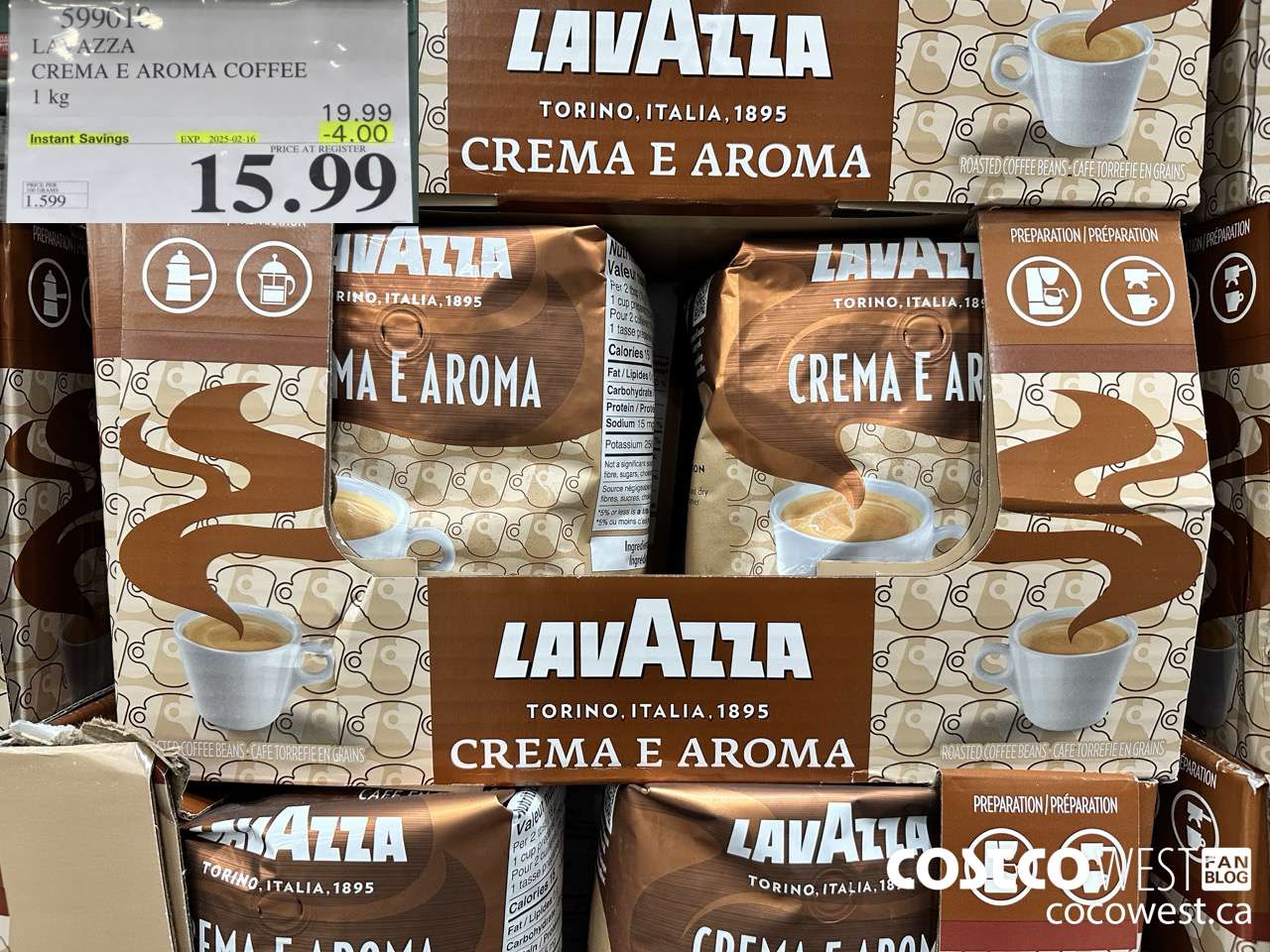 599010 LAVAZZA CREMA & AROMA COFFEE 1KG ($4.00 INSTANT SAVINGS EXPIRES ON 2025-02-16) $15.99