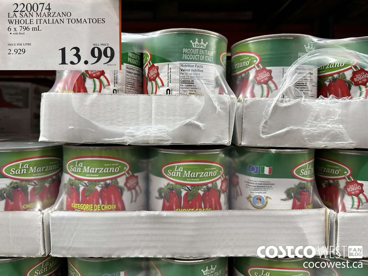 220074 LA SAN MARZANO ITALIAN TOMATOES 6 x 796 mL $13.99