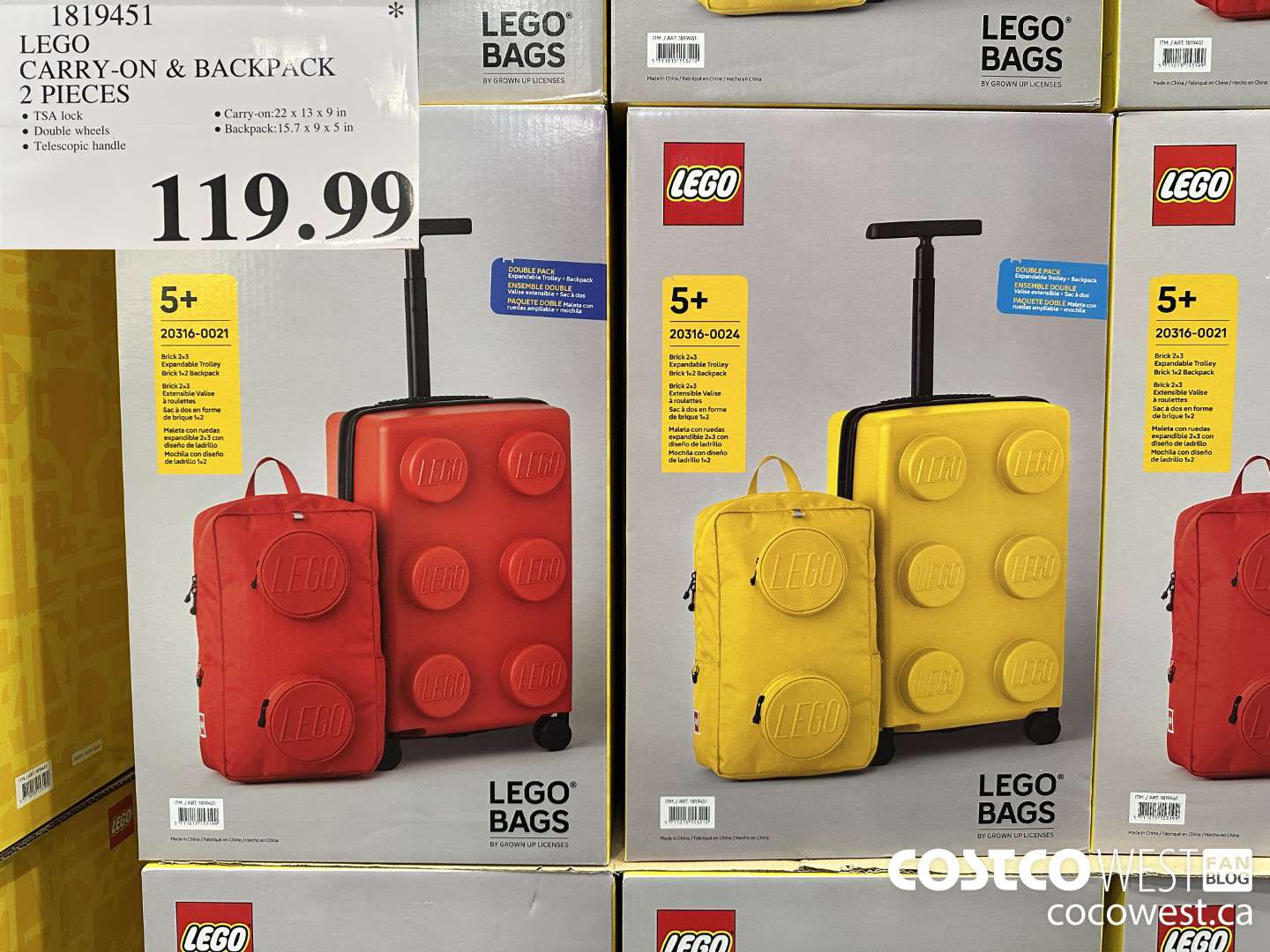 1819451 LEGO TROLLEY CARRY ON & BACKPACK $119.99