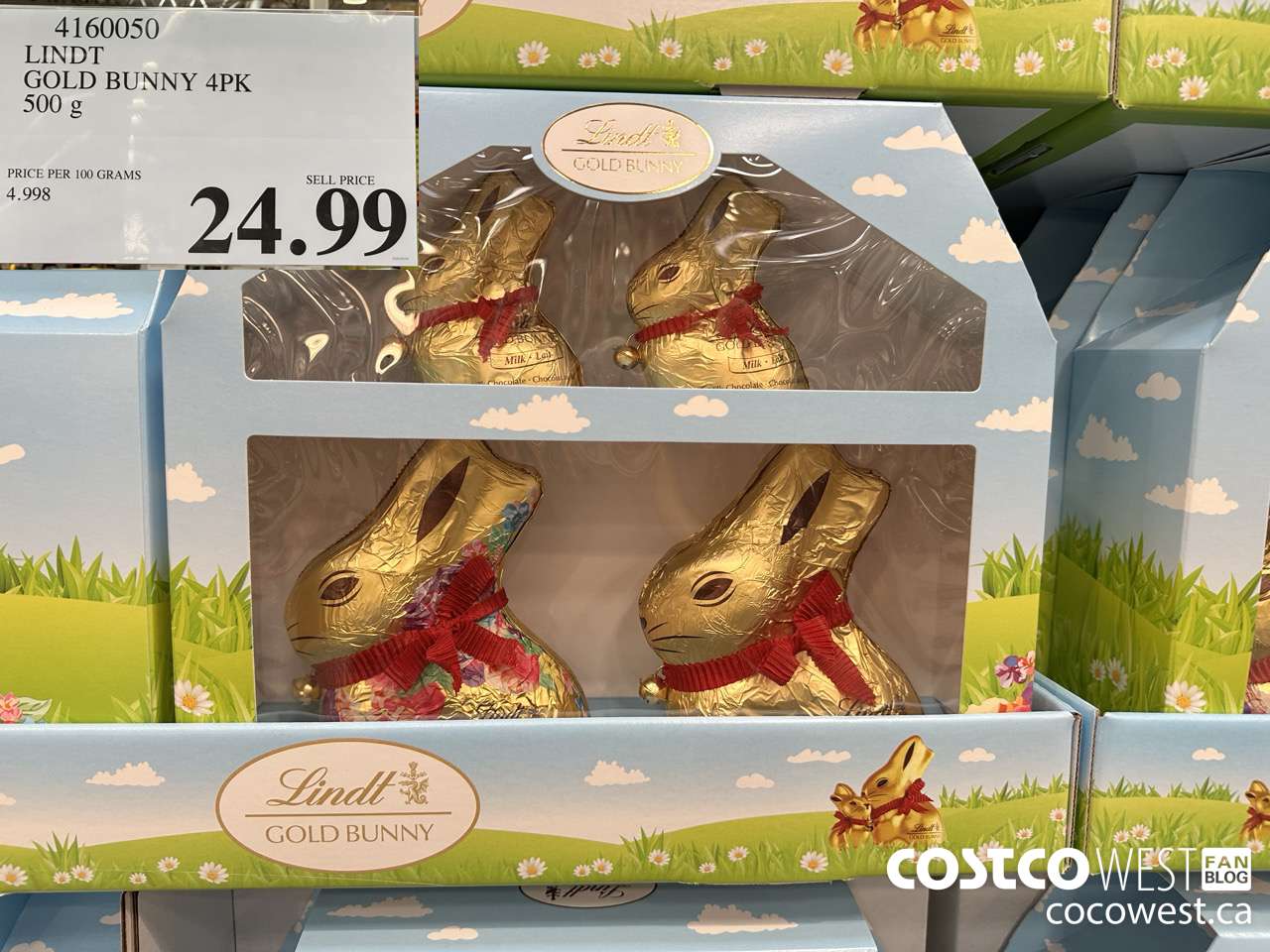 4160050 LINDT GOLD BUNNY 4PK 500G $24.99