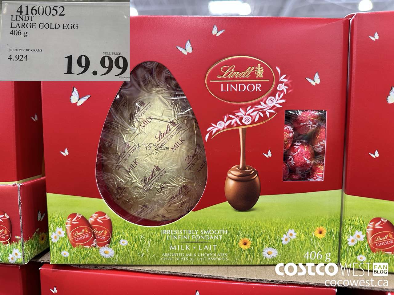 4160052 LINDT LARGE GOLD EGG 406G $19.99