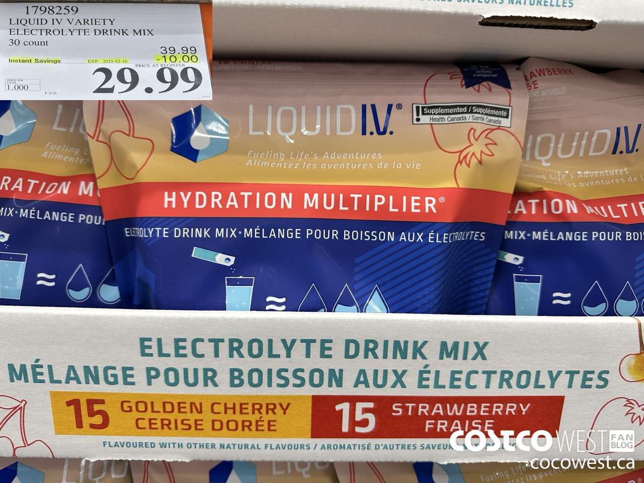 1798259 LIQUID IV VARIETY ELECTROLYTE DRINK MIX 30 COUNT ($10.00 INSTANT SAVINGS EXPIRES ON 2025-02-16) $29.99