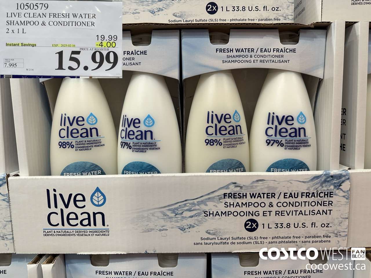 1050579 LIVE CLEAN FRESH WATER SHAMPOO & CONDITIONER 2 X 1L ($4.00 INSTANT SAVINGS EXPIRES ON 2025-02-16) $15.99