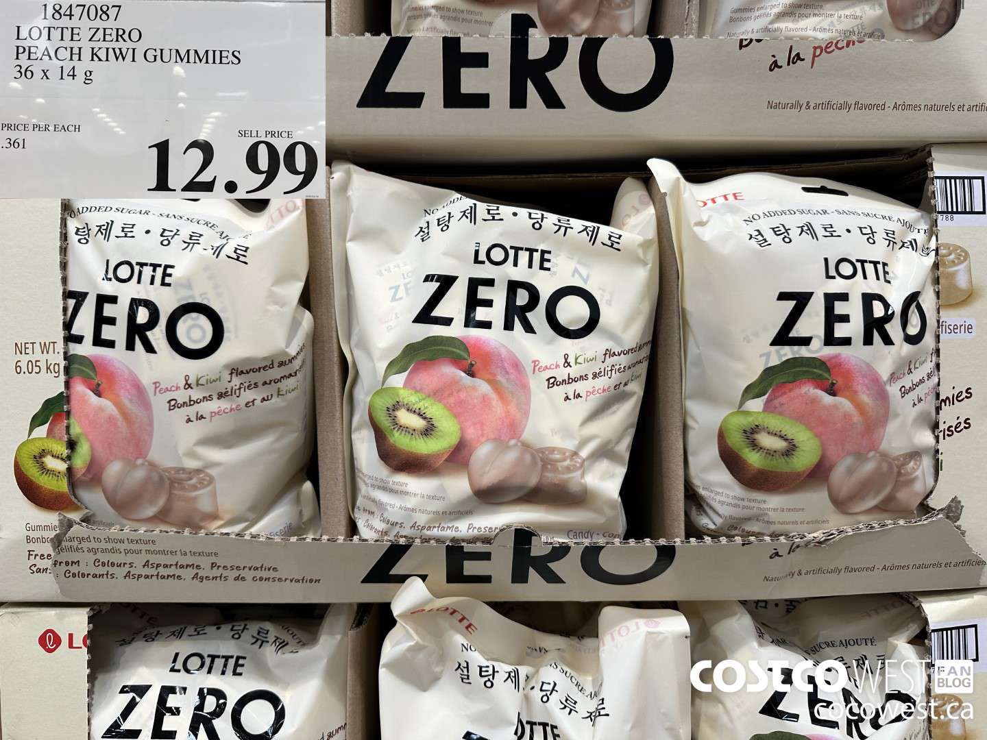 1847087 LOTTE ZERO PEACH KIWI GUMMIES 36 X 14G $12.99