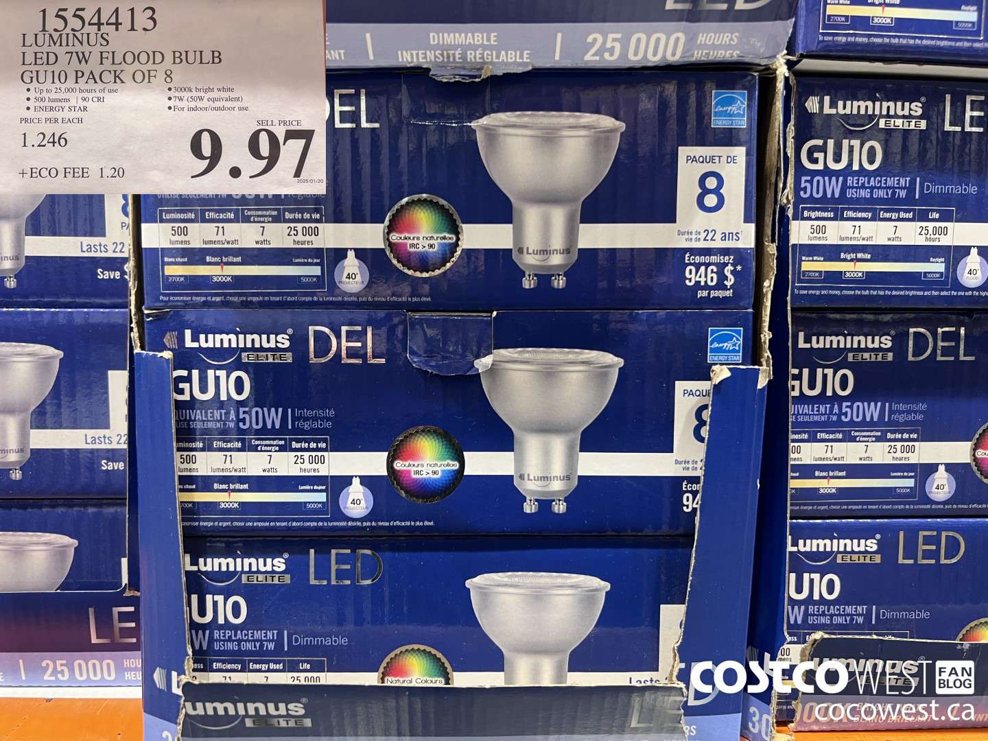 1554413 LUMINUS LED 7W FLOOD BULB GU10 PACK OF 8 $9.97