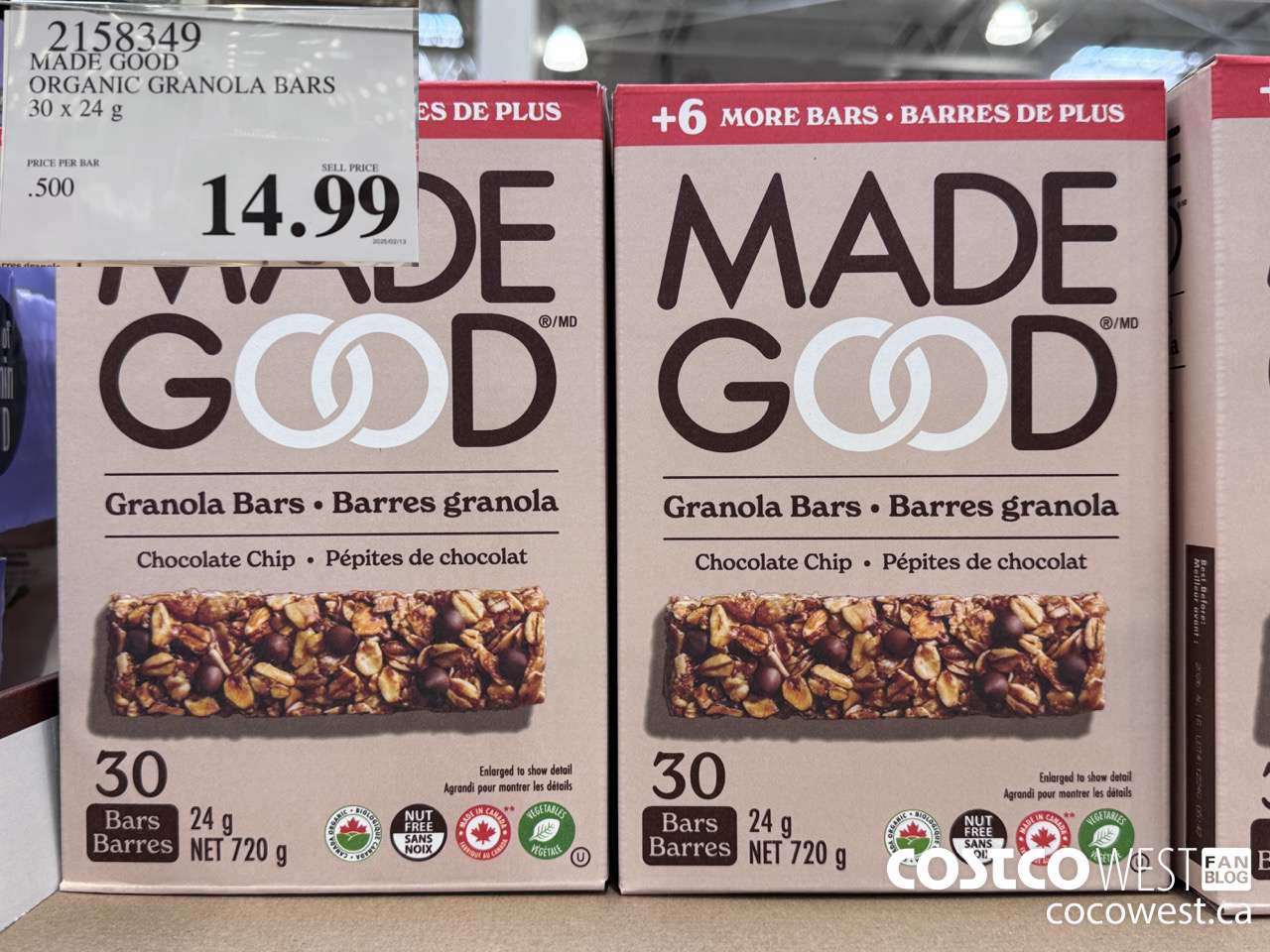 2158349 MADE GOOD ORGANIC GRANOLA BARS 30 X 24G $14.99