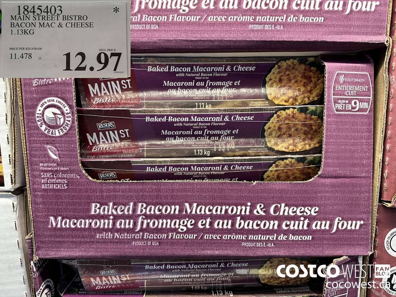 1845403 MAIN STREET BISTRO BACON MAC & CHEESE 1.13KG $12.97