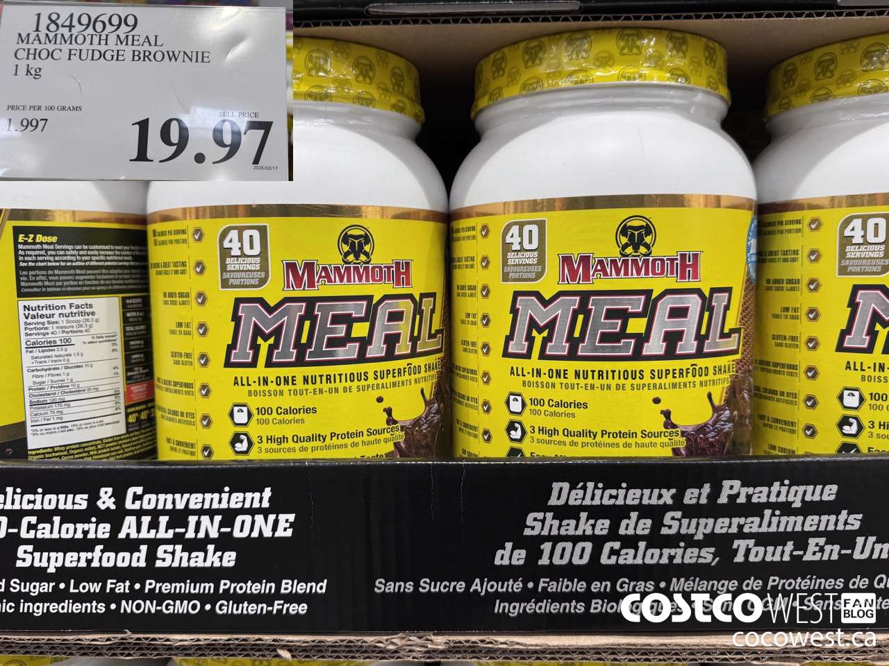 1849699 MAMMOTH MEAL CHOC FUDGE BROWNIE 1 kg $19.97