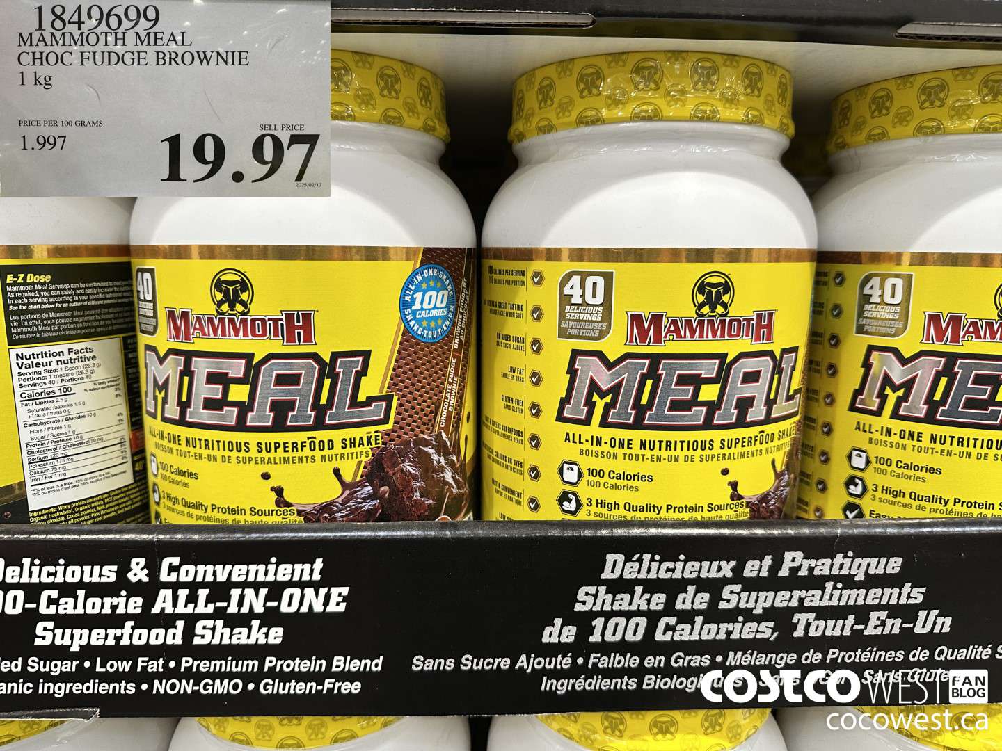 1849699 MAMMOTH MEAL CHOC FUDGE BROWNIE 1 kg $19.97