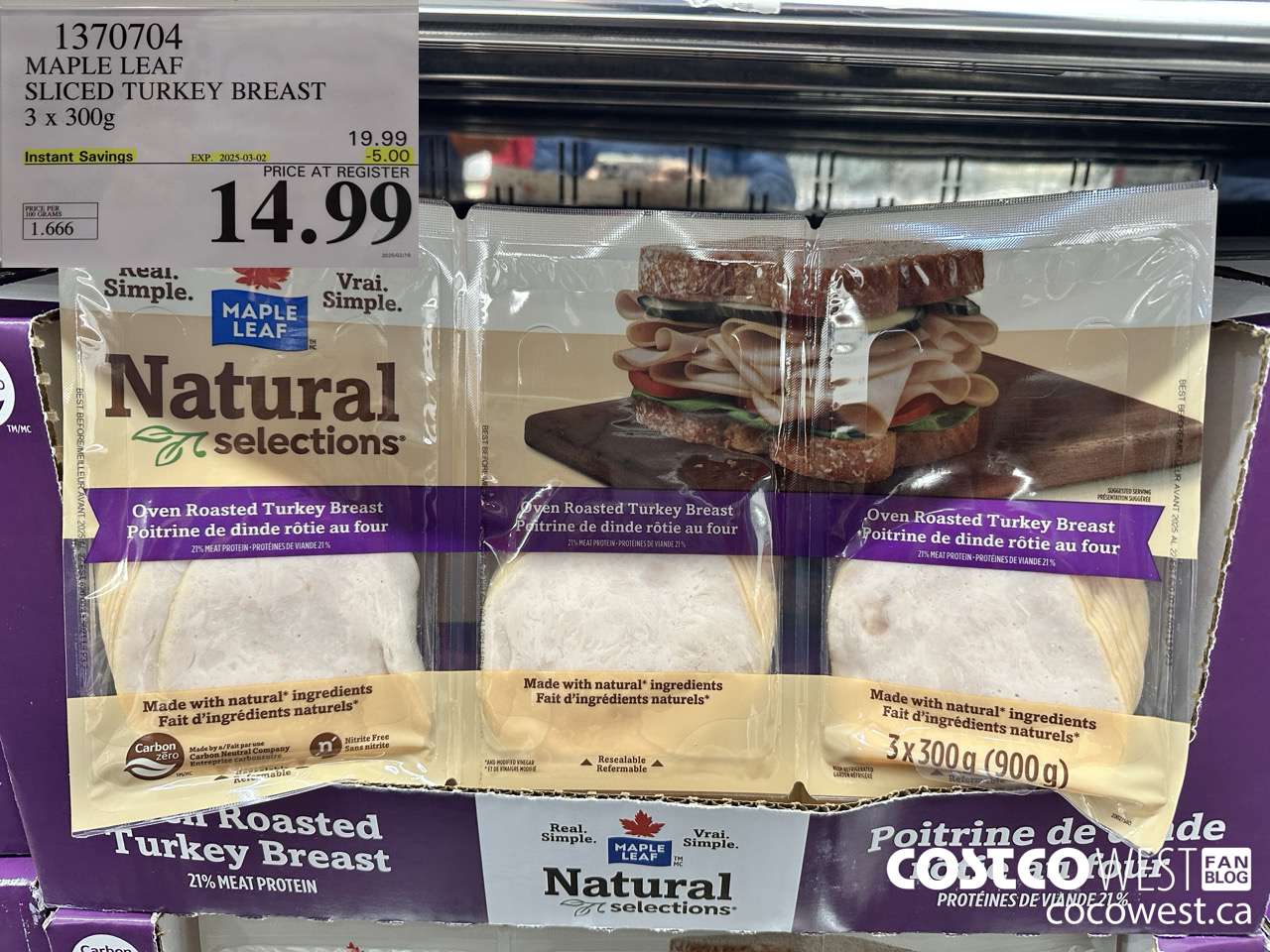 1370704 MAPLE LEAF SLICED TURKEY BREAST 3 x 300g ($5.00 INSTANT SAVINGS EXPIRES ON 2025-03-02) $14.99