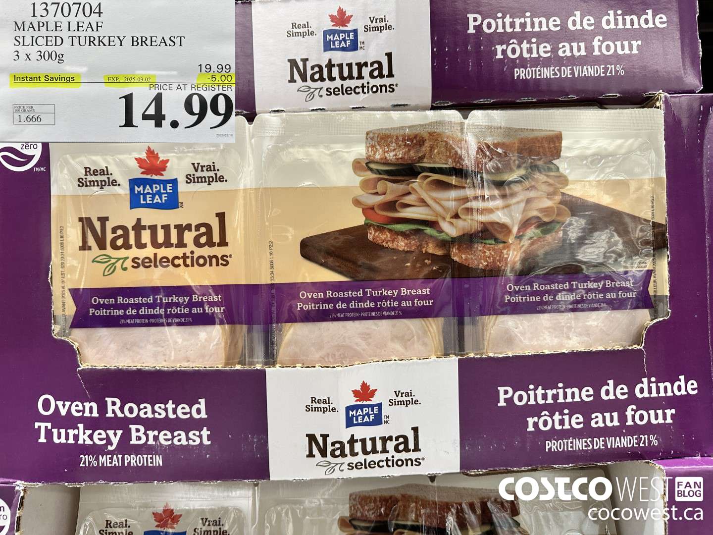 1370704 MAPLE LEAF SLICED TURKEY BREAST 3 x 300g ($5.00 INSTANT SAVINGS EXPIRES ON 2025-03-02) $14.99