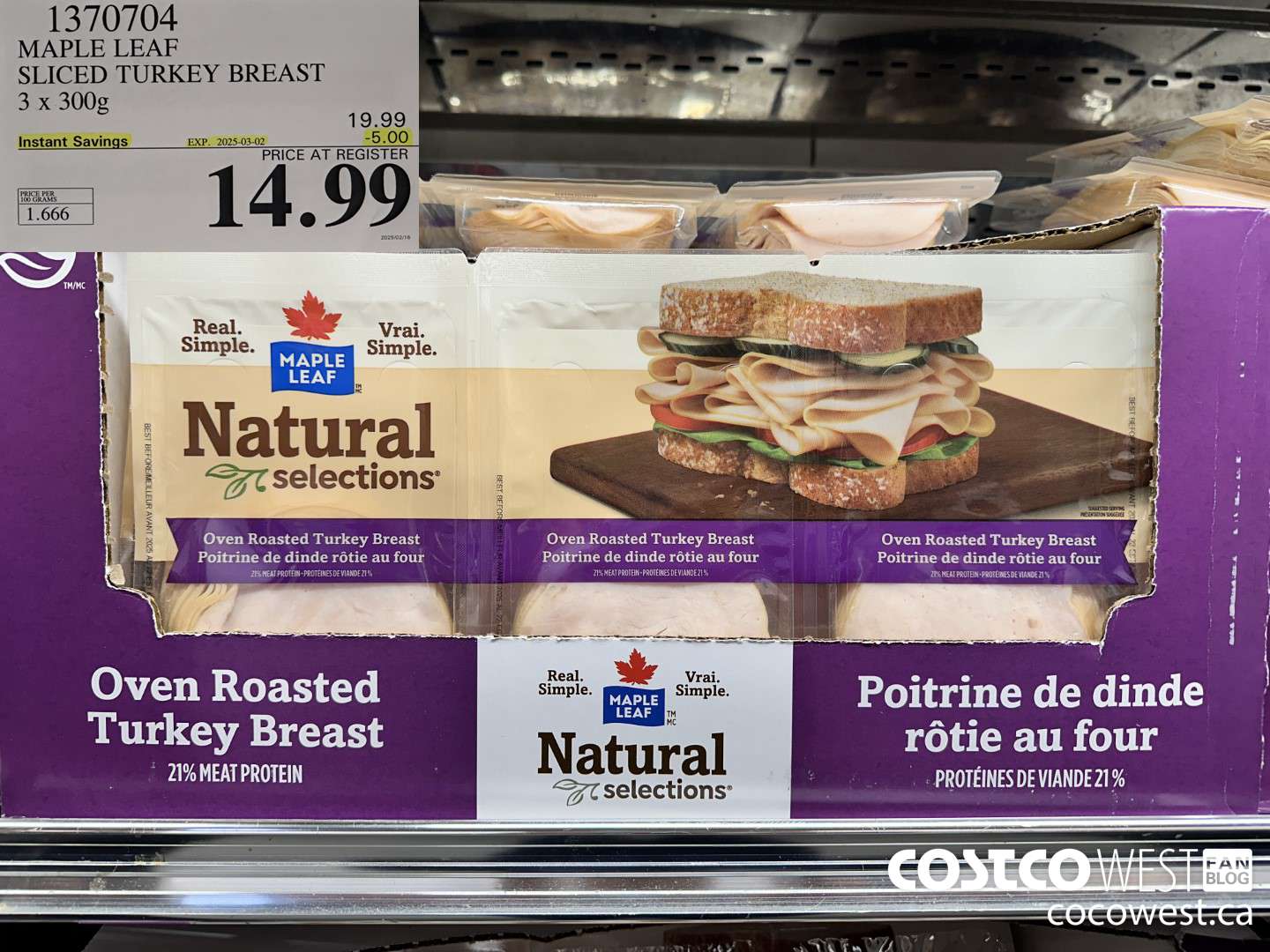 1370704 MAPLE LEAF SLICED TURKEY BREAST 3 x 300g ($5.00 INSTANT SAVINGS EXPIRES ON 2025-03-02) $14.99