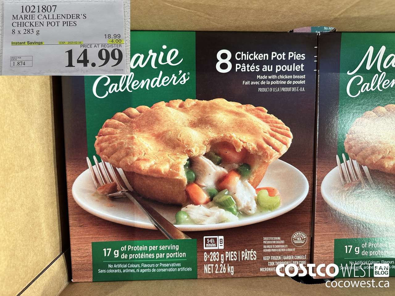 1021807 MARIE CALLENDER'S CHICKEN POT PIES 8 x 283 g ($4.00 INSTANT SAVINGS EXPIRES ON 2025-02-16) $14.99