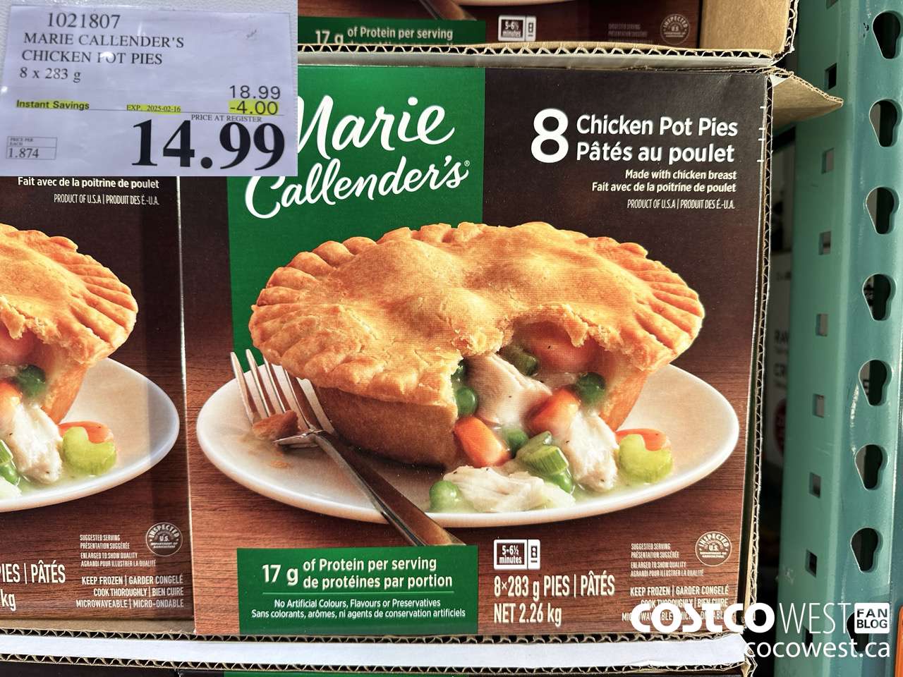 1021807 MARIE CALLENDER'S CHICKEN POT PIES 8 x 283 g ($4.00 INSTANT SAVINGS EXPIRES ON 2025-02-16) $14.99