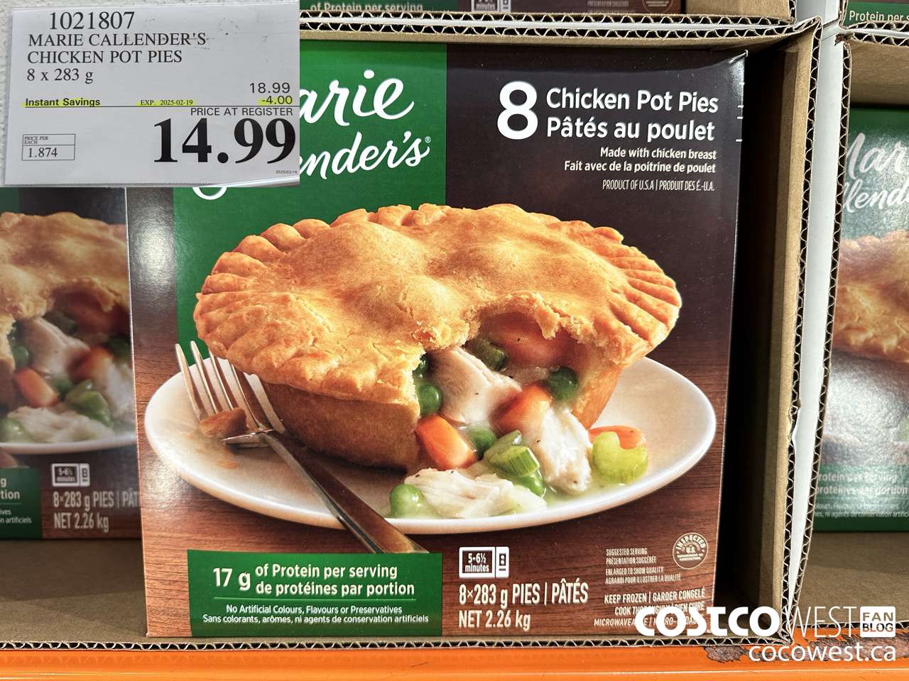 1021807 MARIE CALLENDER'S CHICKEN POT PIES 8 x 283 g ($4.00 INSTANT SAVINGS EXPIRES ON 2025-02-19) $14.99