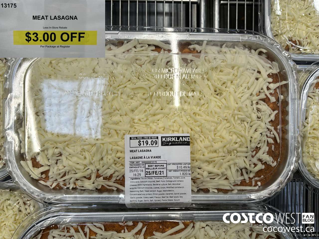 13175 MEAT LASAGNA ($3.00 INSTANT SAVINGS)