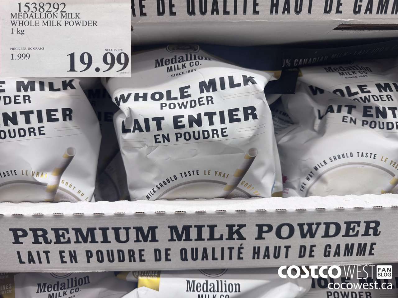 1538292 MEDALLION MILK WHOLE MILK POWDER 1 KG $19.99