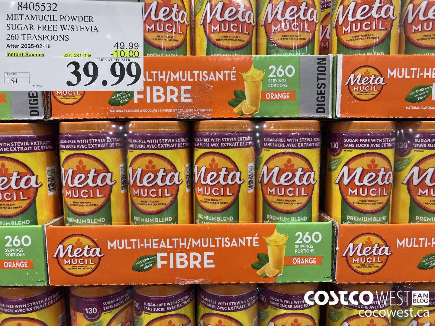 8405532 METAMUCIL POWDER SUGAR FREE W/STEVIA 260 TEASPOONS ($10.00 INSTANT SAVINGS EXPIRES ON 2025-02-16) $39.99