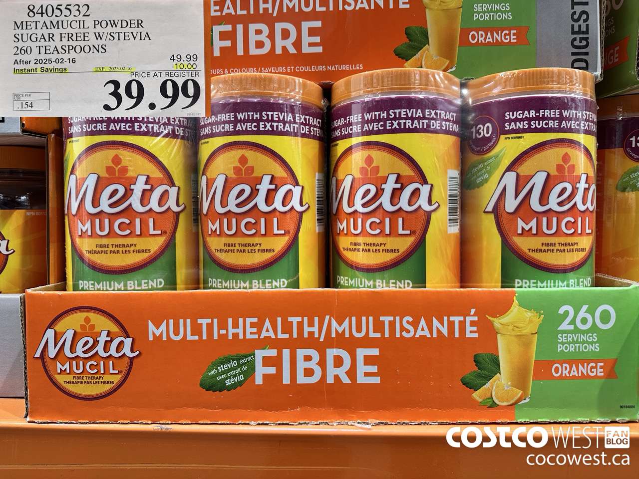 8405532 METAMUCIL POWDER SUGAR FREE W/STEVIA 260 TEASPOONS ($10.00 INSTANT SAVINGS EXPIRES ON 2025-02-16) $39.99